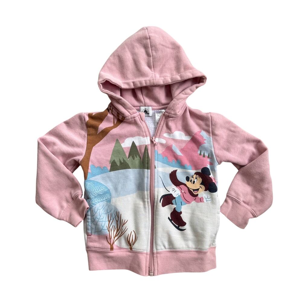 Disney Parks Minnie Mouse Ice Skating Front & Back Zip up Hoodie 5/6